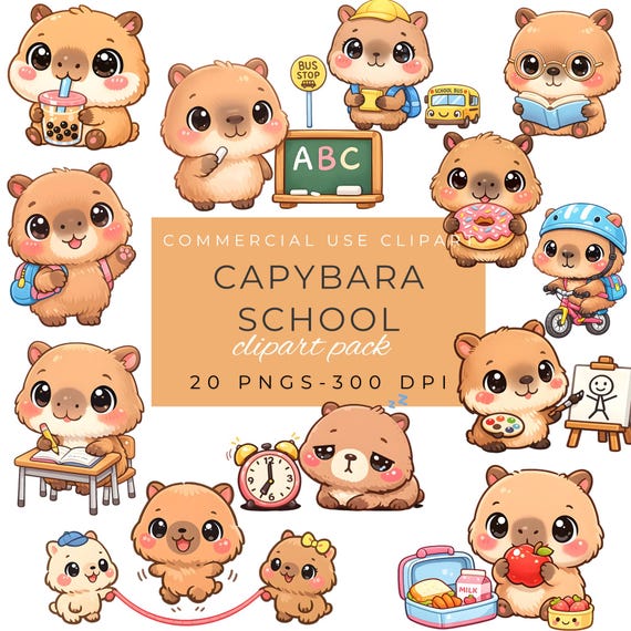 Capybara Clipart for School, Cute Kawaii Animal Digital Download, Kids Teacher Art, Classroom Decor by ClipartCuriosity