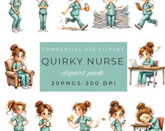 Krankenschwester Clipart Bundle - lustige Krankenschwester Clipart - süße RN Illustrationen für Aufkleber, Karten, Scrapbooking