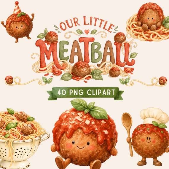 Watercolor Meatball Clipart Pack, 40 Cute Meatball PNG, Spaghetti and Meatballs, Our Little Meatball, Italian First Birthday, Pasta Party by ClipartCuriosity