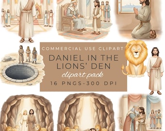 Daniel in the Lions Den Clipart, Bible Story Graphics, Instant Download, Sunday School Art for Kids