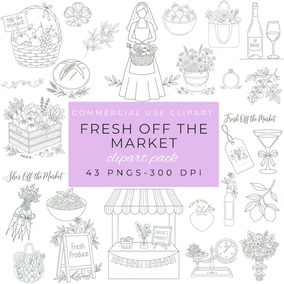 Fresh Off Market Clipart, Bachelorette Party Designs, Digital Download, Farmers Market Illustrations, Wedding Shower Clipart, Commercial Use by ClipartCuriosity