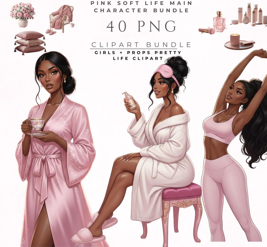 Pink Soft Life Main Character Bundle | 40 PNG | Girls + Props Pretty ...