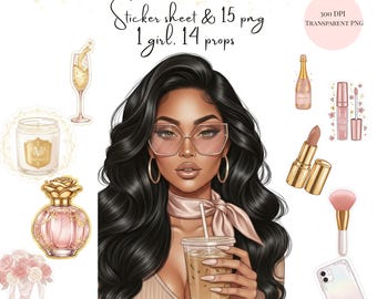 Paquete de pegatinas glamurosas / Influencer rebelde, estilo de vida de lujo (PNG, descarga digital)