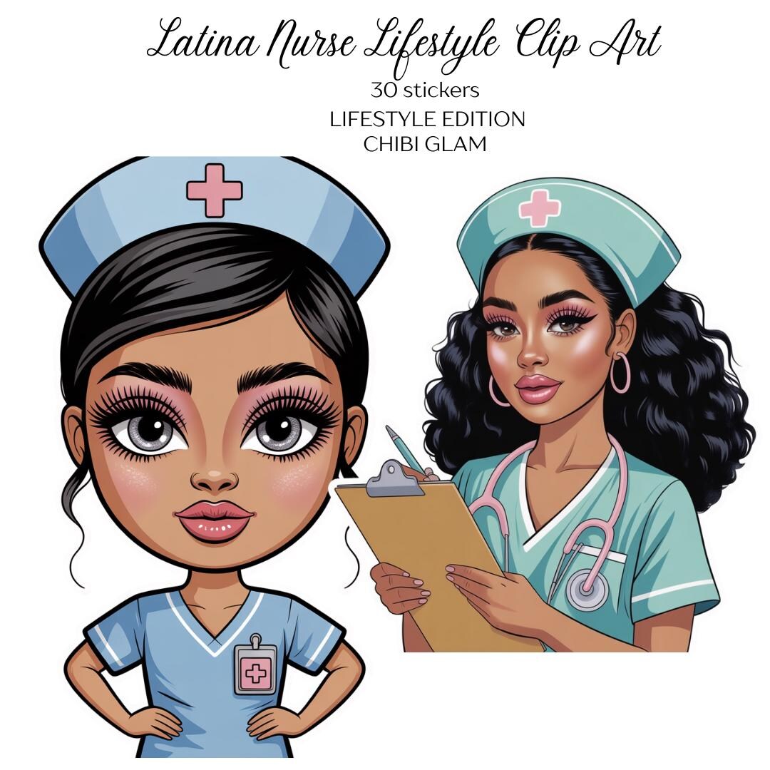 Latina Nurse Clip Art: Chibi Glam Style, Pastel Scrubs - Etsy