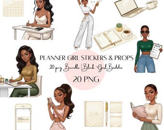 Pegatinas de Baddie Planner Girl / Planificación digital neutra de lujo (paquete de 20 PNG)