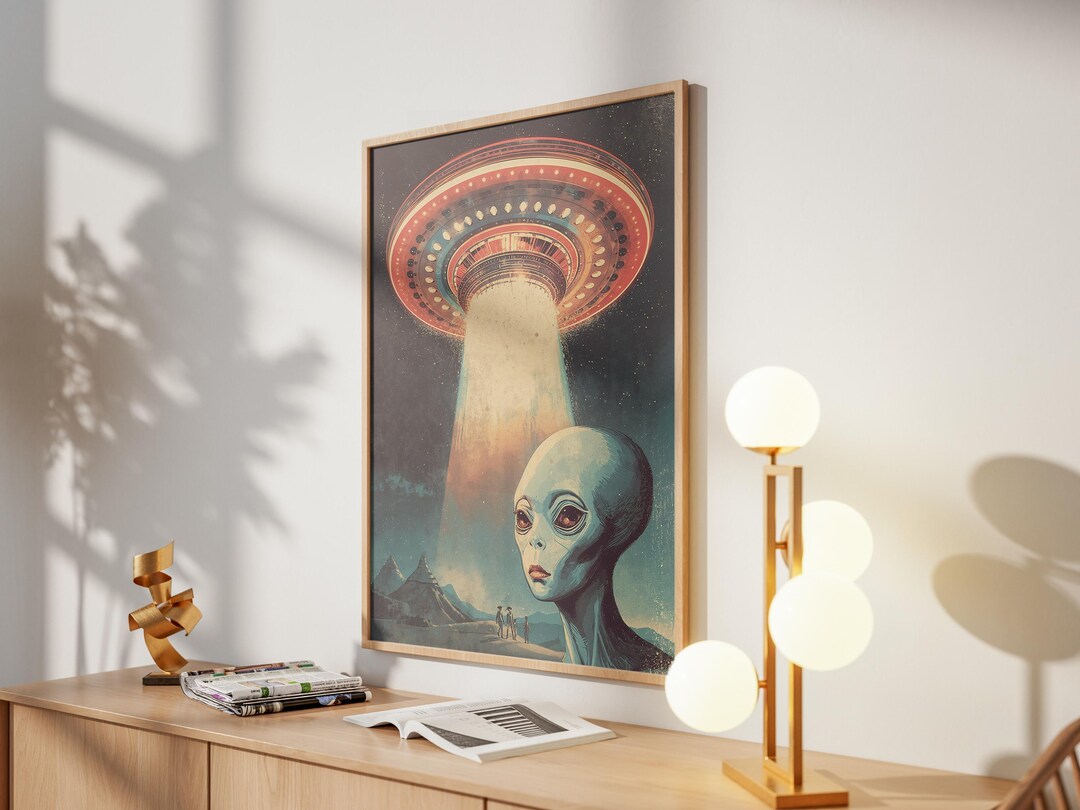 Vintage UFO Sci-fi Poster Digital Download | Retro Alien Art Starry ...