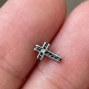 Chrome Cross Earrings Helix Cartilage Earring, Tiny Flat Back Labret Stud, 18G/16G Silver