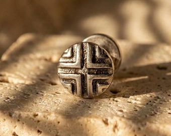 Chrome Cross Flat Back Helix Stud Earring, Silver Gothic Cartilage Piercing, Unisex Jewelry