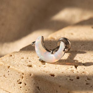 Tiny Opalite Crescent Moon Helix Earring Cartilage Flat Back Labret Stud Minimal Tragus Piercing
