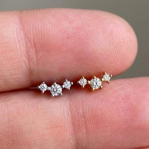 Triple Stone Climber Helix Earring Cartilage Earrings, Flat Back Labret Stud, Conch 18G/16G