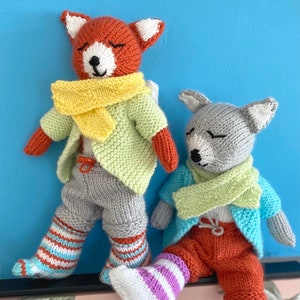Fox In Socks and Little Wolf Knitting Patterns, Toy Knitting Pattern, fox toy amigurumi, toy animal knitting pattern.