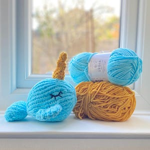 Chunky Soft Narwhal Toy Knitting Pattern, amigurumi narwhal pattern, easy knitting pattern for toys, kids knitting pattern,