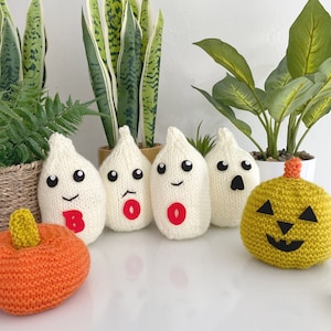 Halloween Ghost and Pumpkin Toys Knitting Pattern Set