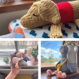 Sausage Dog, Messenger Pigeon and Three Colour Mice Knitting Pattern Set