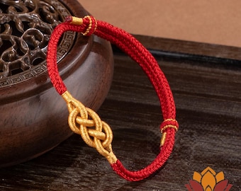 Handcrafted Adjustable Red Cord Bracelet, Wealth Amulet, Buddhist Blessing Bracelet, Spiritual Gift for Husband & Friends