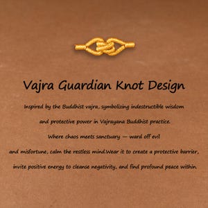 May include: A gold-colored Vajra Guardian Knot design, inspired by the Buddhist vajra. The text on the image reads: "Vajra Guardian Knot Design" and describes the knot's symbolism of wisdom and protective power.