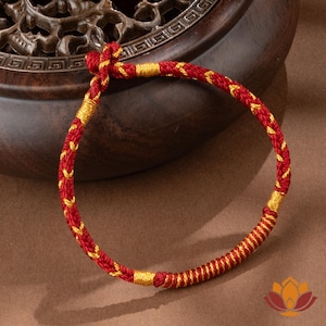 Red String Protection Amulet Bracelet, Handmade Tibetan Rope with Buddhist Peace Knot, Meaningful Gift for Couples
