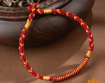 Red String Protection Amulet Bracelet, Handmade Tibetan Rope with Buddhist Peace Knot, Meaningful Gift for Couples