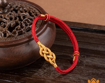 Handcrafted Adjustable Red Cord Bracelet, Wealth Amulet, Buddhist Blessing Bracelet, Spiritual Gift for Husband & Friends