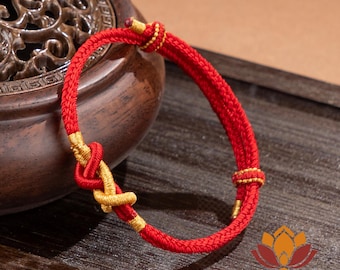 Handwoven Red Cord Wealth Knot Bracelet, Lucky Talisman & Spiritual Gift for Family