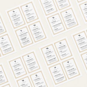 May include: A selection of beige and white cards, each with date night suggestions. The cards are arranged in a grid, with each card featuring a letter of the alphabet and a list of activities.