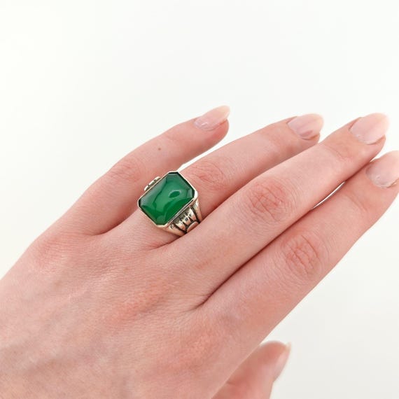 Statement-Ring aus Silber mit grünem Nephrit - image 2