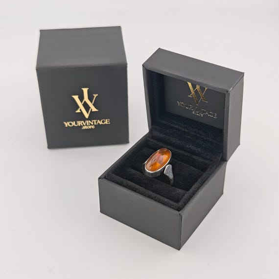 Statement Silberring mit Bernstein aus den 1970er… - image 6