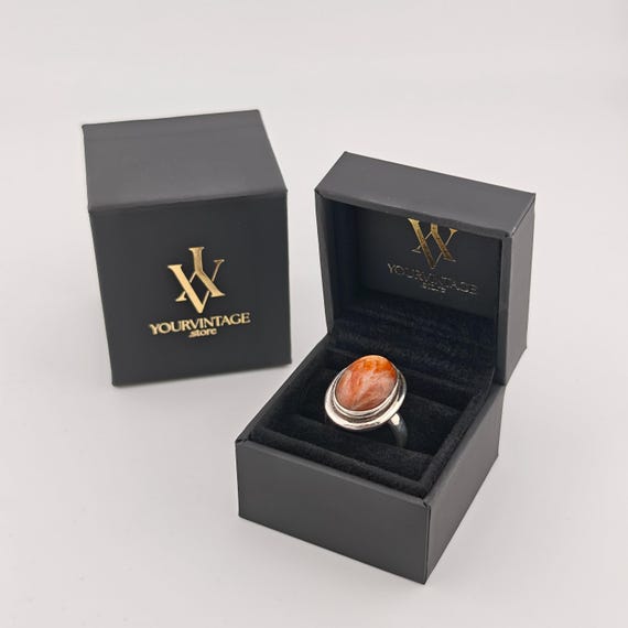 Statement-Silberring mit großem orangefarbenem Fa… - image 5