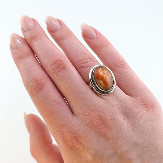 Statement-Silberring mit großem orangefarbenem Fa… - image 2