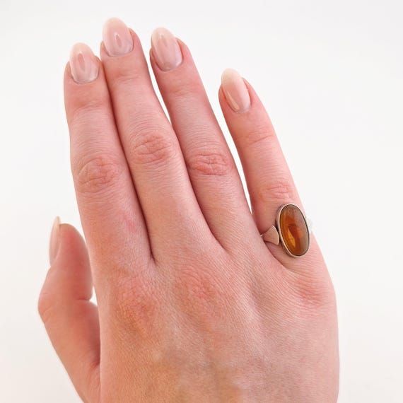 Statement Silberring mit Bernstein aus den 1970er… - image 2