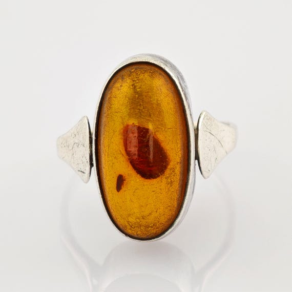 Statement Silberring mit Bernstein aus den 1970er… - image 3