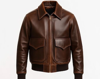 Men Leather Bomber Jacket Handmade Brown Aviator Style For Timeless Confidence