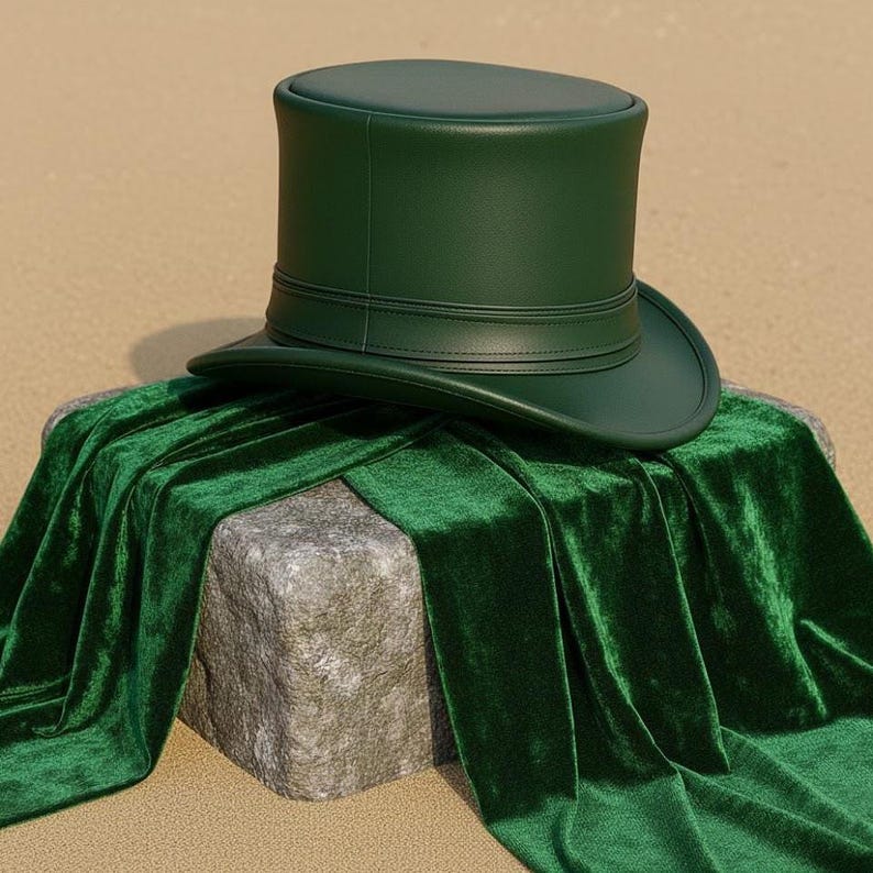 Handmade Green Cowhide Leather Top Hat – Steampunk Cosplay Statement Hat
