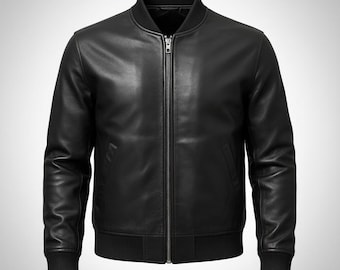 Men Leather Bomber Jacket in Black, Timeless Leather Style for Everyday Confidence