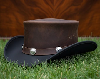 Leather Top Hat, Brown Cowhide Western Hat – Steampunk Gift