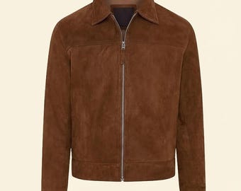 Brown Suede Leather Jacket Men Vintage Style Handmade Outerwear