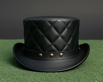 Black Leather Steampunk Top Hat Handmade Studded Gothic Look