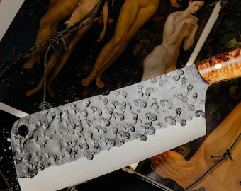 Hand-Forged Cleaver Knife, Karelian Birch Handle, N690 Steel