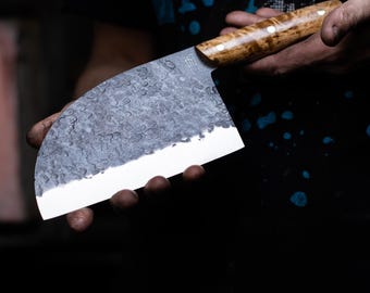 Hand-Forged Serbian Chef Knife, Karelian Birch Handle, N690 Steel