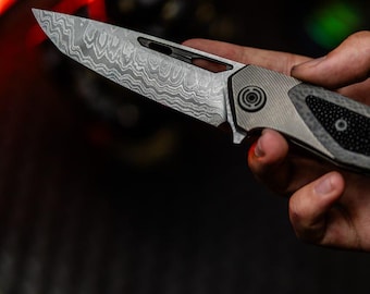 Rain Custom Folding Knife, German Stainless Damascus, Frame Lock EDC