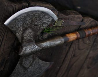 Perun Axe Carbon Steel Battle Axe, Slavic Viking Decor, Warrior Symbol