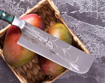 Nakiri Knife Elmax Steel 61HRC Bamboo Engraved Japanese Vegetable Knife Custom Handle