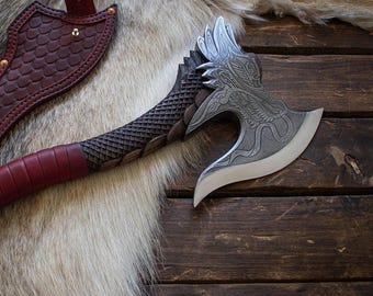 Hand Forged Chinese Dragon Axe, Decorative Wood Cutting Tool, Collectible Showpiece