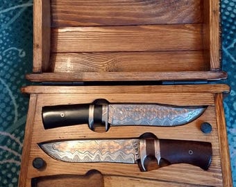 Sid Nancy Damascus Knife Set Laminated D2 U8 Steel Custom Pair Hunting Collector Knives