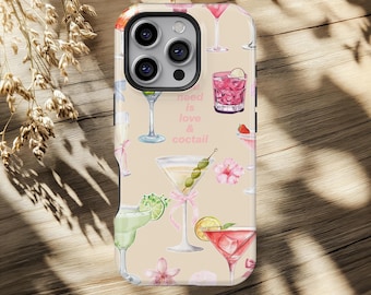 Cocktail Phone Case Watercolor Martini Drink Pattern Cover For iPhone 17 16 15 14 13 12 11 Pro Max, Samsung Galaxy S26 S25 S24 S23 Ultra