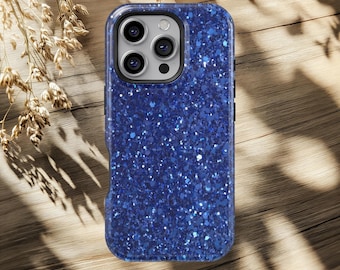 Capa de celular com glitter azul brilhante, estética reluzente, para iPhone 17, 16, 15, 14, 13, 12, 11 Pro Max e Samsung Galaxy S26, S25, S24, S23 Ultra. Presente de luxo.