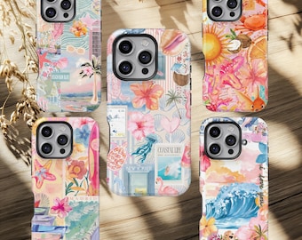 Capa para celular com estampa de praia, surf e oceano, para iPhone 17, 16, 15, 14, 13, 12, 11 Pro Max e Samsung Galaxy S26, S25, S24 e S23 Ultra.
