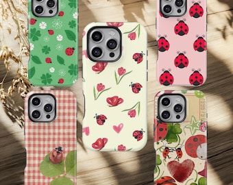 Marienkäfer Handytasche schlicht rot niedlich rosa Custom Cover für iPhone 17 16 15 14 13 12 11 Pro Max, Samsung Galaxy S25 S24 S23 Ultra