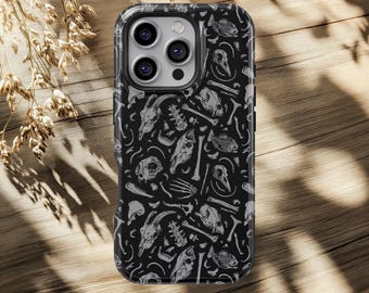 Gothic Bone Pattern Phone Case Dark Academia Aesthetic iPhone 17 16 15 14 13 12 11 Pro Max, Samsung Galaxy S26 S25 S24 S23 Ultra