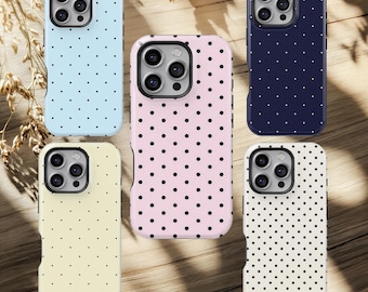 Funda minimalista de lunares pastel para iPhone 17, 16, 15, 14, 13, 12 y 11 Pro Max, Samsung Galaxy S25, S24 y S23 Ultra